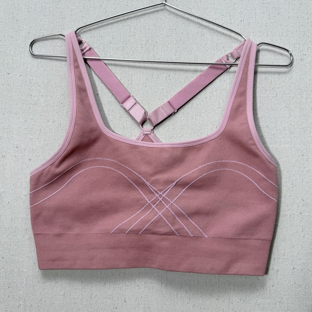 Fabletics Adele‎ Corsetry Sports Bra Pink Seamless Strappy Yoga Gym